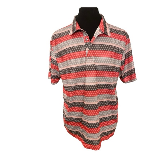 Etonic Mens Pink Striped Golf Polo Shirt Size XL Preppy Athletic - Picture 2 of 6